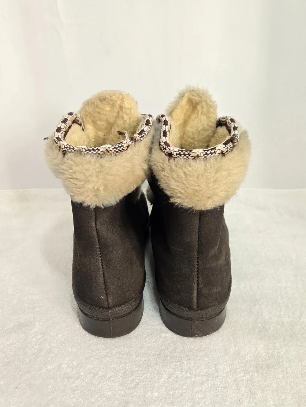 Vintage 70s Snowland Boots Women’s 9 Brown Faux Fur Lace Up Après Ski